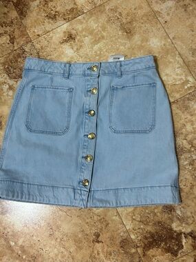 Button-Front Light Blue Denim Mini Skirt